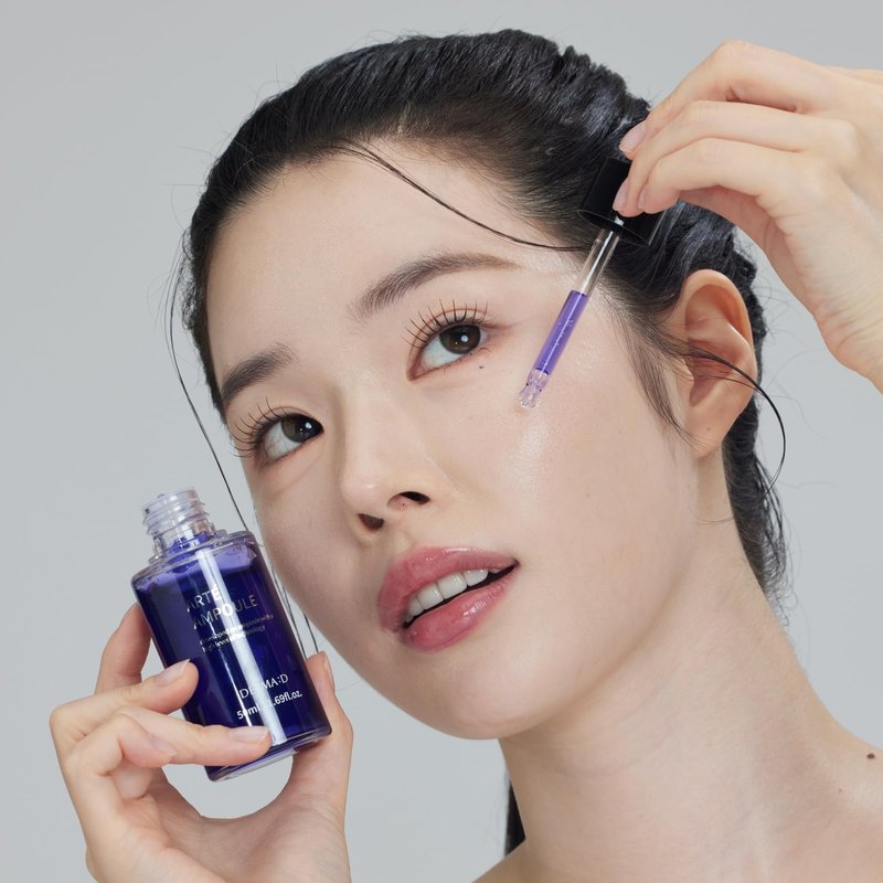 DERMA:D Calming Face Serum for Sensitive Skin, Korean Azulene Ampoule with Vitamin C, Soothing Hydration for Redness & Dry Skin, Lightweight Moisture Care 1.69 fl oz