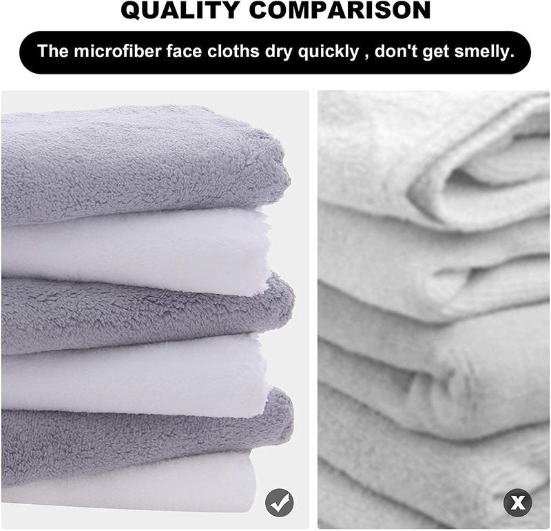 Moonqueen Microfiber Face Towels - Soft Makeup Remover Cloths | 30 Pack, White-Grey