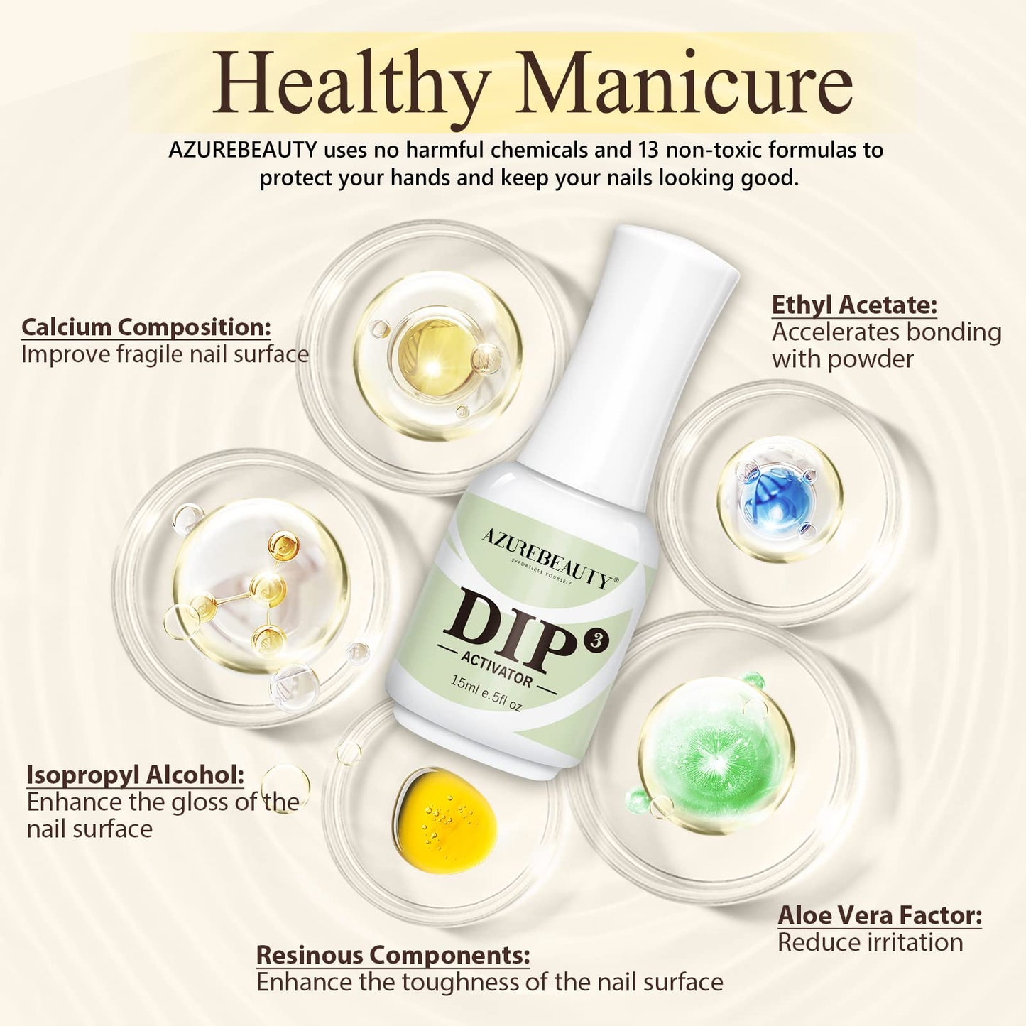 AZUREBEAUTY Dip Powder Activator 15 ml for Nail Dipping Powder Set French Nails Art Manicure Beginner DIY Salon