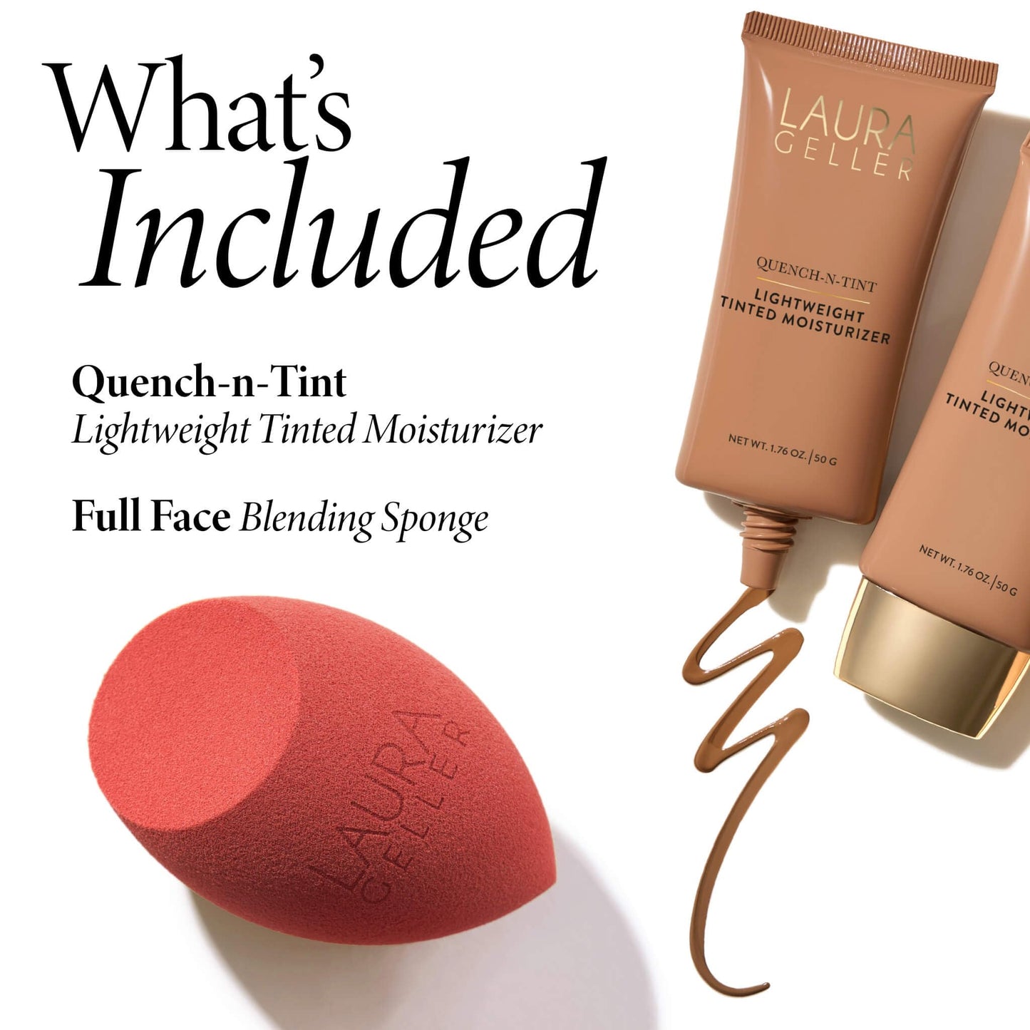 LAURA GELLER Quench-n-Tint Hydrating Lightweight Tinted Moisturizer, Light + Latex-Free Full Face Makeup Blending Sponge - Sheer Foundation for Daily Use