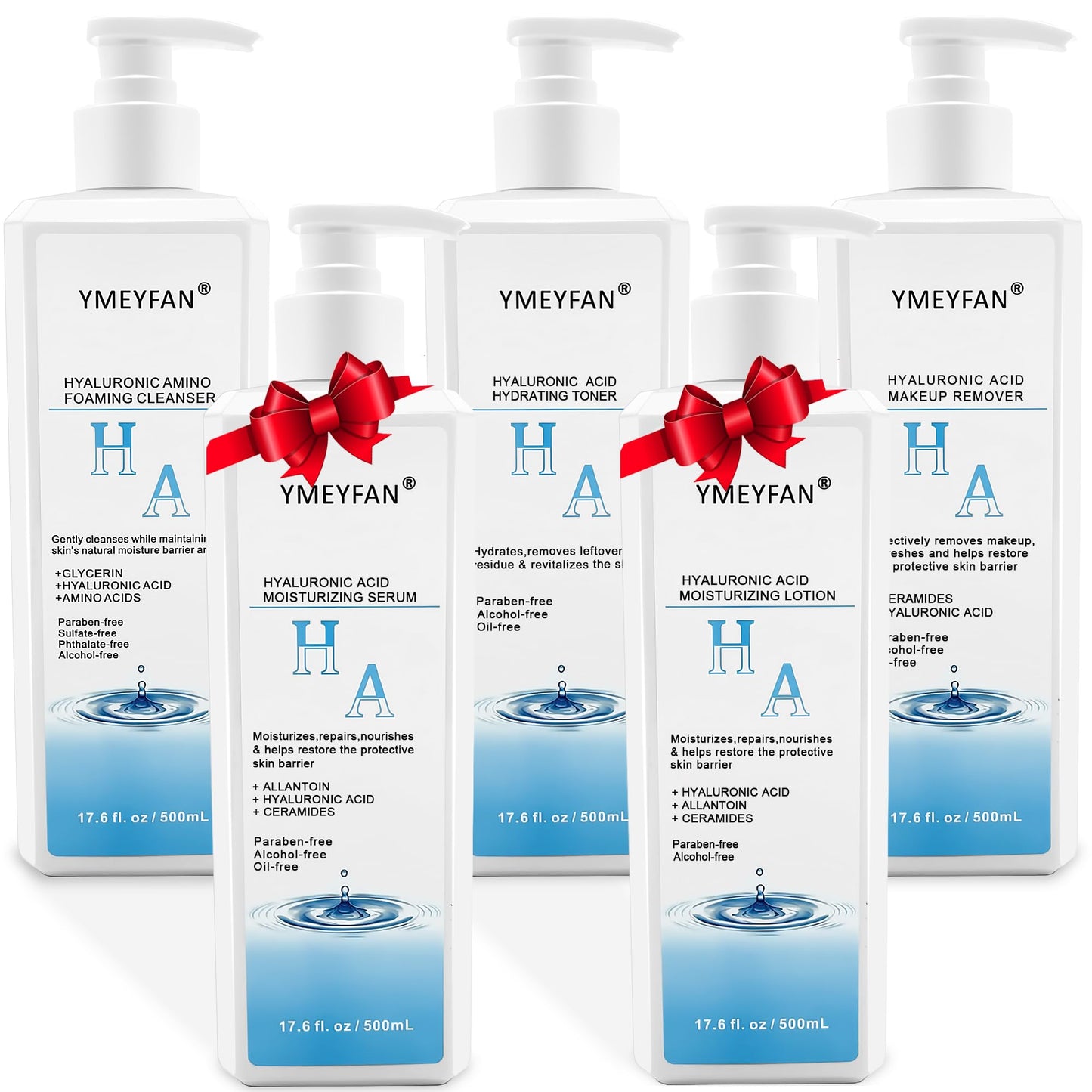 Skincare Set Gift for Women Wife, Large Skin Care Set, Paraben Free, Hyaluronic Acid Facial Kits for Esthetician Supplies Beauty Salon Family(17.6 Fl oz Makeup Remover, Cleanser, Toner, Serum, Lotion)