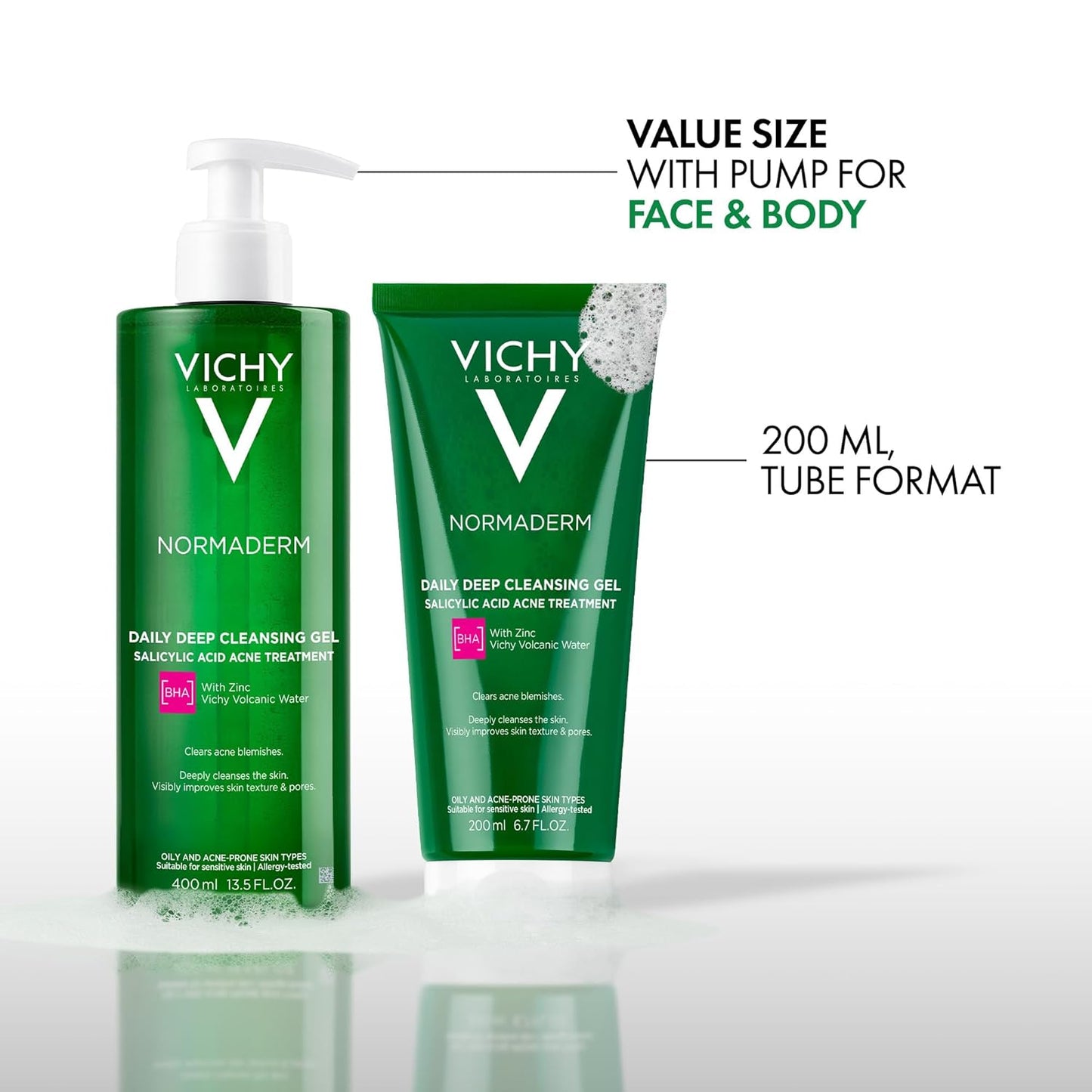 VICHY Normaderm Daily Acne Face Wash - Salicylic Acid Cleanser for Oily Skin | Clears Clogged Pores & Blackheads