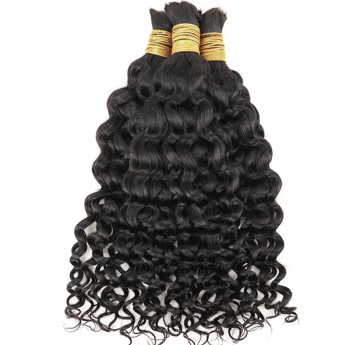 Misoun Human Braiding Hair for Boho Braids 16inch Water Wave Bulk Human Hair Extensions for Braiding Curly Loose Deep Wave Bulk 1 Bundle 100g No Weft Natural Black