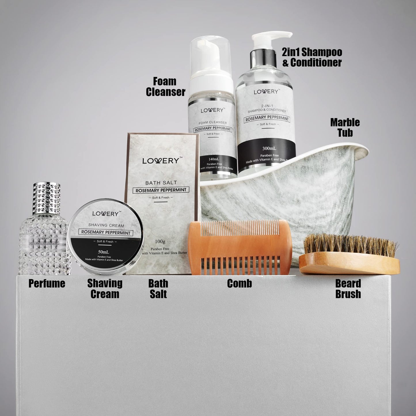 Birthday Gifts, Bath and Body Grooming Self Care Baskets, Rosemary Peppermint Birthday Gifts for Dad, Husband, Him Boyfriend, Spa Basket with Pheromone Perfume, Foam Soap, Beard Brush & More