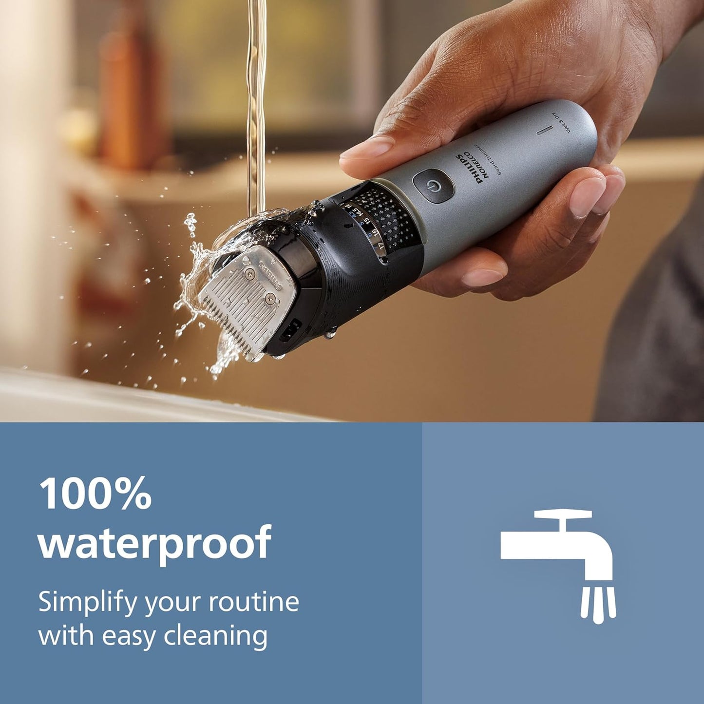Philips Beard Trimmer 7000 Series - 100% Waterproof, 40 Length Settings | Detail & T-Blade Heads, Charging Stand