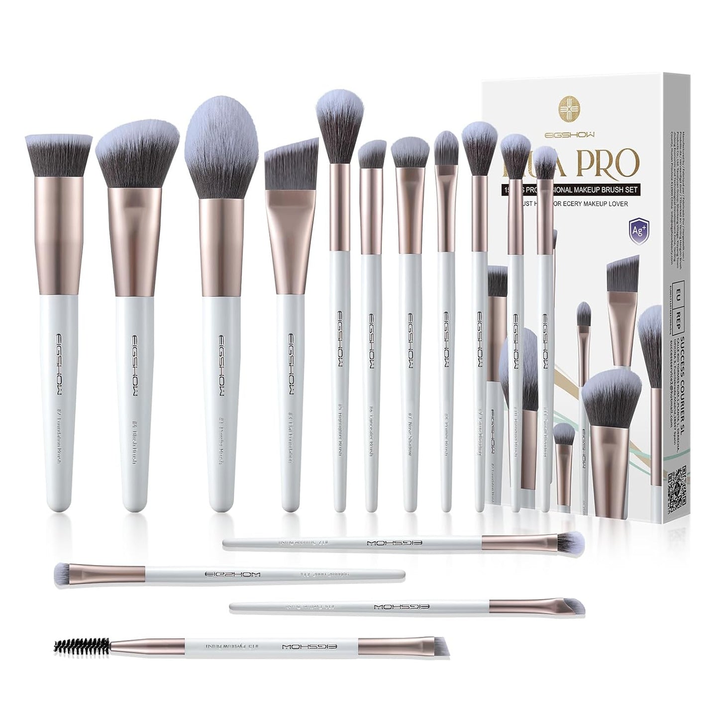 Makeup Brushes Set - 15Pcs Professional Makeup Brush Kit with Silver Ion Bristles | Travel Gift Set in Champagne Gold