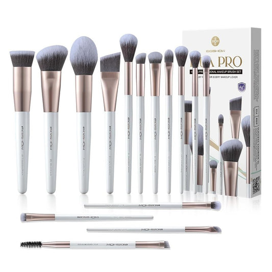 Makeup Brushes Set - 15Pcs Professional Makeup Brush Kit with Silver Ion Bristles | Travel Gift Set in Champagne Gold