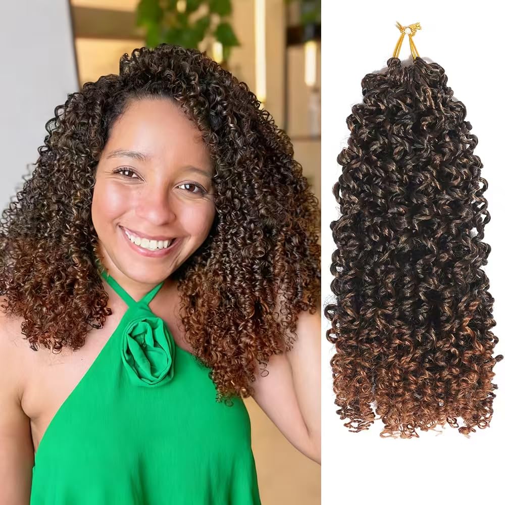 12 Inch Yanky Twist Crochet Hair for Black Women 7 Packs Pre-looped Mini Passion Twist Hair Short Boho with Curly Ends Synthetic Kinky Brown Spring Twist Crochet Hair（12 Inch,OT30#)