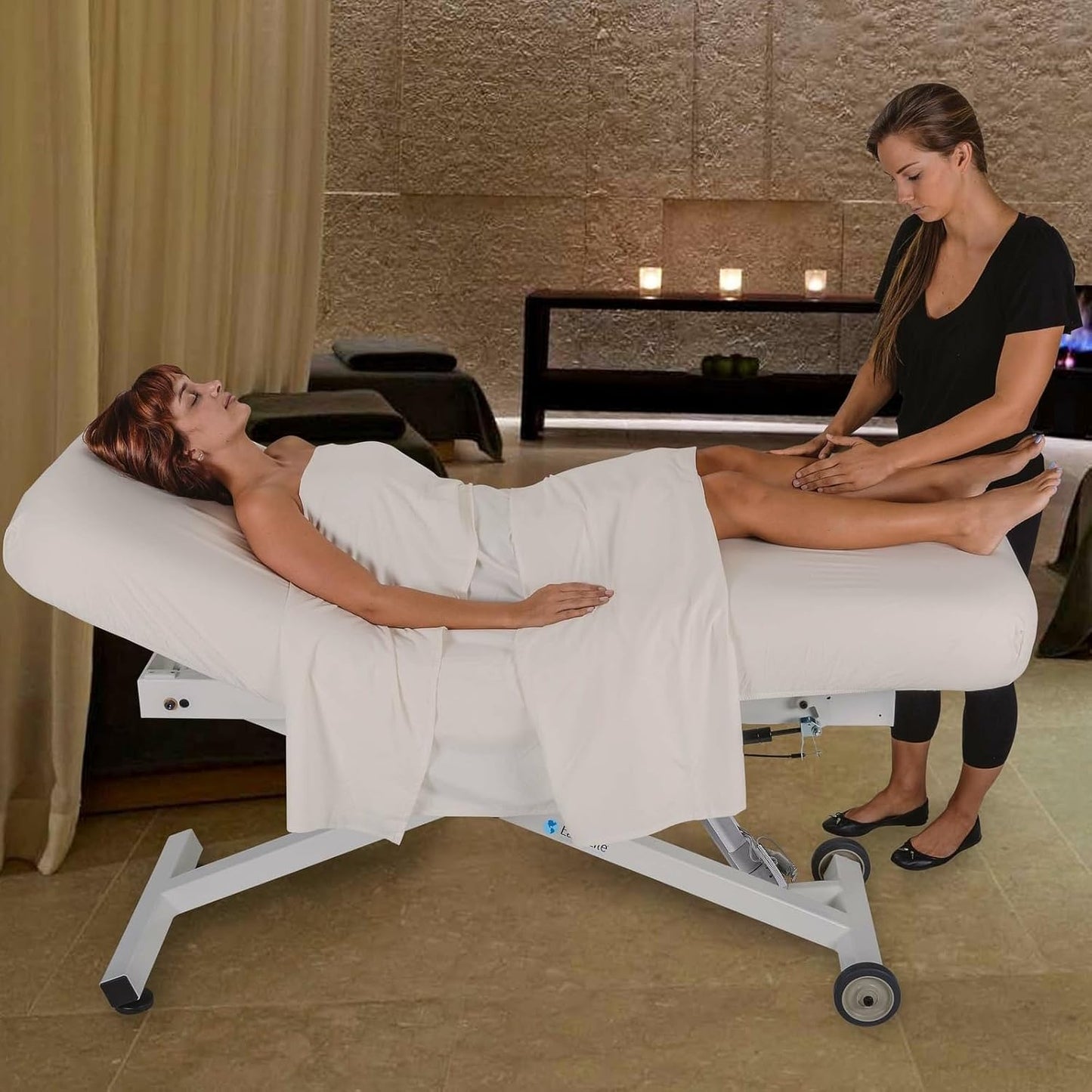 EarthLite Ellora Electric Lift Massage Table - Manual Tilt, USA-Made, 32" x 73", Vanilla Crème