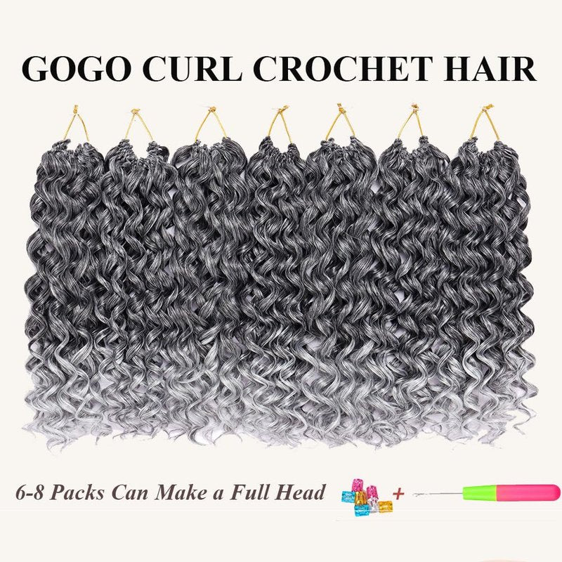 GoGo Curl Crochet Hair - 12 Inch Grey Water Wave Curly Braids | 7 Packs Deep Wave Extensions