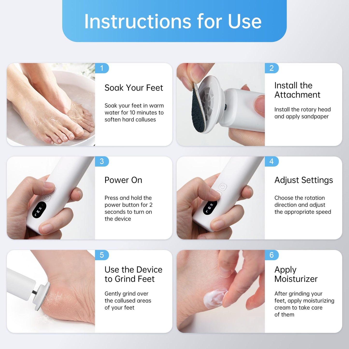 Electric Foot Callus Remover Rechargeable, 6 Speeds Adjustable USB Charging Foot Sander, Portable Electric Foot File Professional Foot Grinder for Dead Skin & Cracked Heel