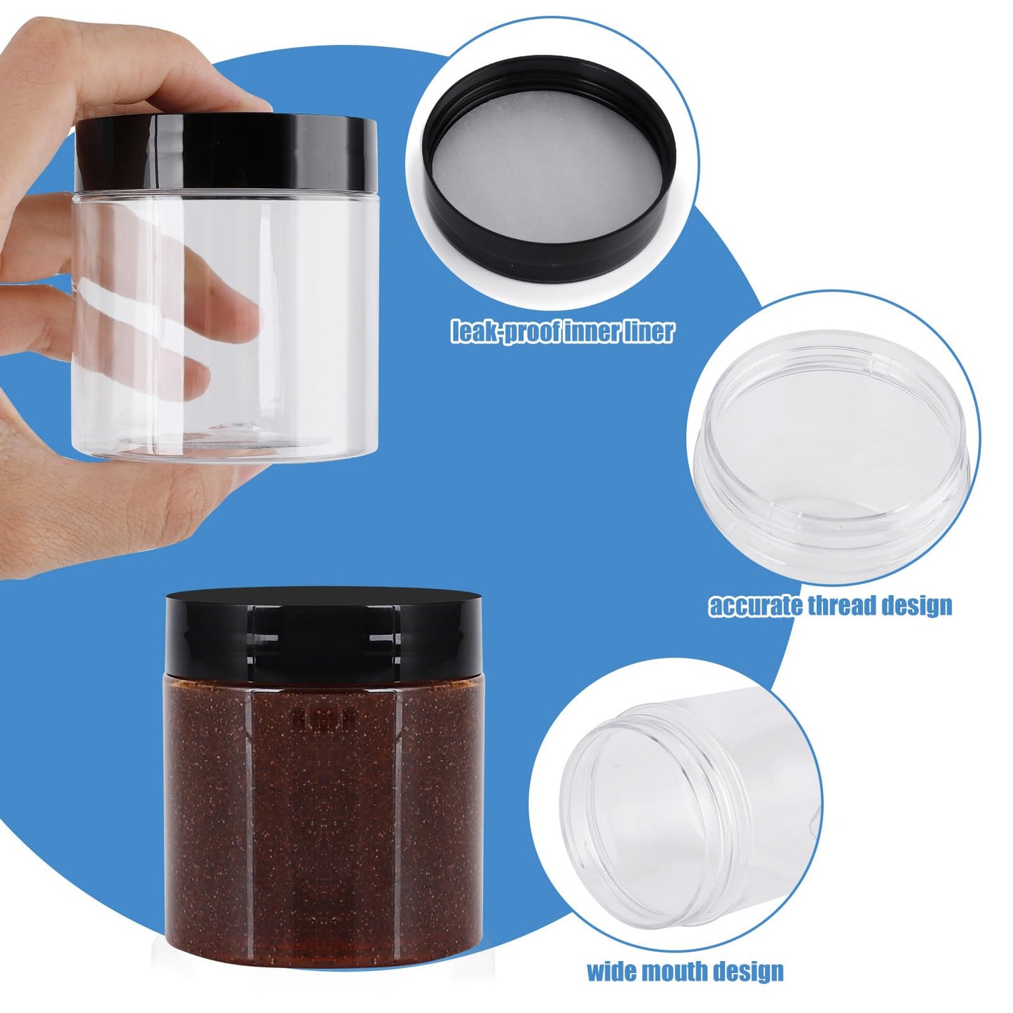 60 Pack 4 Oz Plastic Containers with Lids, OBKJJ Clear Travel Size Leak Proof Makeup Travel Containers BPA Free Cosmetic Slime Jars for Lotion, Cream, Body Butter, Makeup, Ointments (60)