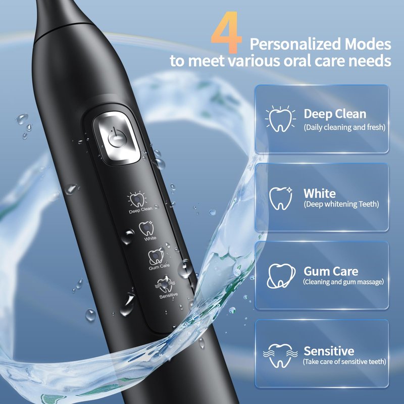 Sonic Electric Toothbrush for Adults: 42,000 VPM Deep Clean for Sensitive Teeth, Rechargeable Toothbrush with 6 Brush Heads, 4 Modes & Smart Timer, IPX7 Waterproof, 120-Day Battery for Home/Travel