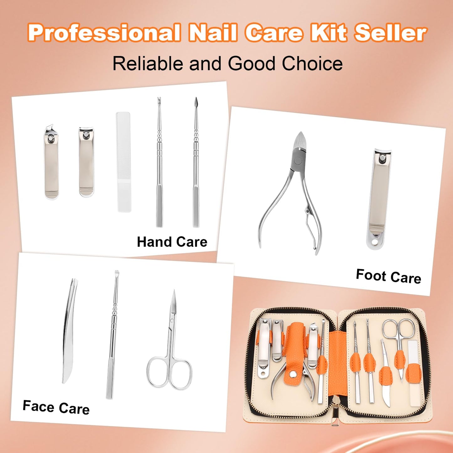 Professional Manicure Set for Adult,10-in-1 High-Grade Nail Cutter Ingrown Toenail Clippers Pedicure with Leather Travel Case.Heavy-Duty Stainless Steel Men Women Nail Care Grooming Kit.