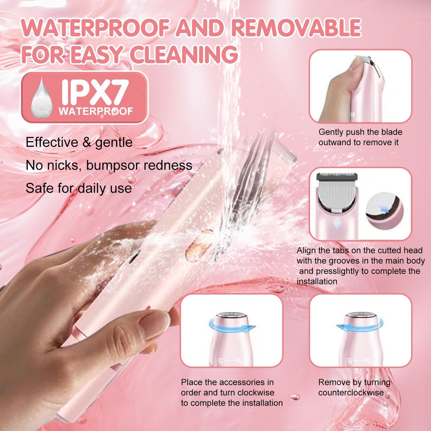 Valentines Day Gifts for Her, Bikini Trimmer for Women,2 in 1 Dual Head Bikini Shaver & Body Shaver, Cordless & Waterproof Electric Bikini Trimmer for Women,Pink