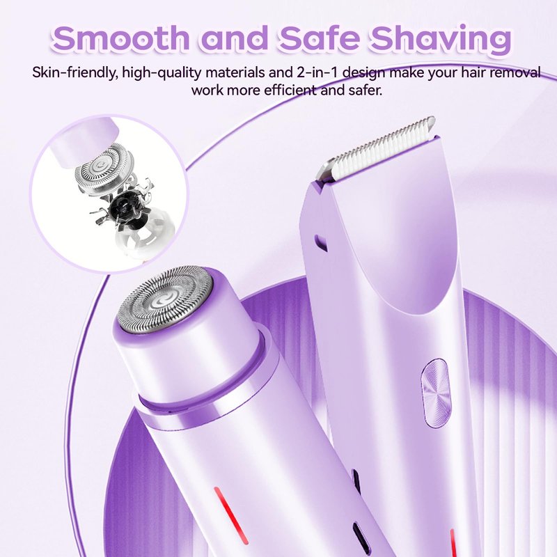 GEREFET Dual Head Bikini Trimmer for Women, IPX7 Waterproof Wet & Dry Use, Electric Bikini Shaver and Epilator 2-in-1 Electric Razors for Women Bikini Underarm Body Leg Arm Face Intimate Areas,Purple