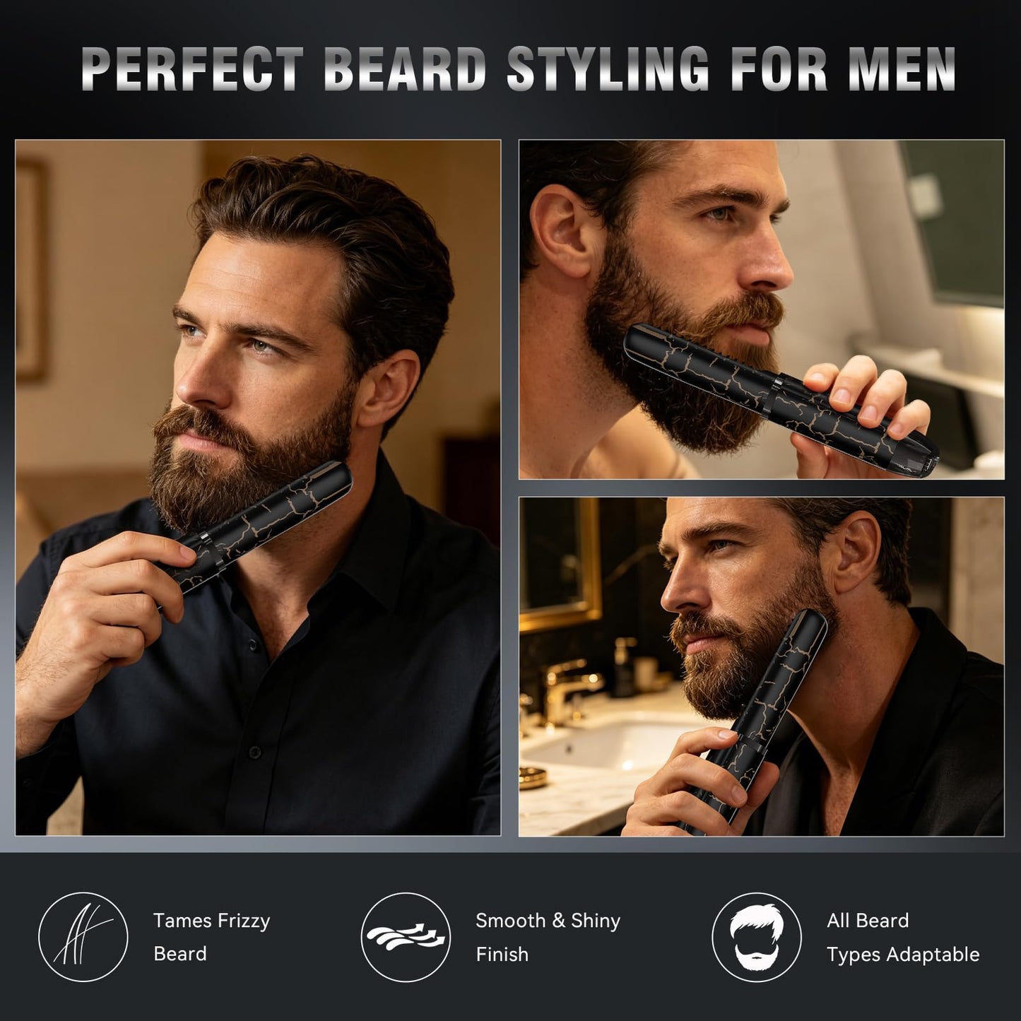 Beard Straightener for Men, Cordless Beard Heated Brush and Hair Straightener Hot Comb with 3 Temp Settings, Anti-Scald, Ionic Technology for Home Travel