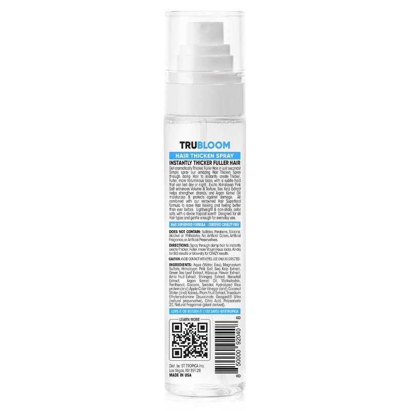 TRU BLOOM Hair Thickening Spray – Get Instant Fuller, Thicker & Healthier Hair, All-Natural Thickening & Volumizing Spray, Stylist-Recommended Hair Volumizer Spray For Both Women & Men. Made in USA