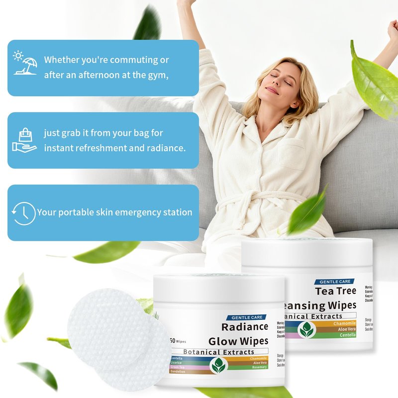 Total 120 Pcs, Glycolic Acid & Exfoliating Facial Radiance Pads & Tea Tree Oil Eyelid Wipes, Makeup Remover Wipes for Face & Eye, Lash & Face Cleansing Wipe, Toner Cotton Rounds, Pore Minimizer Pads