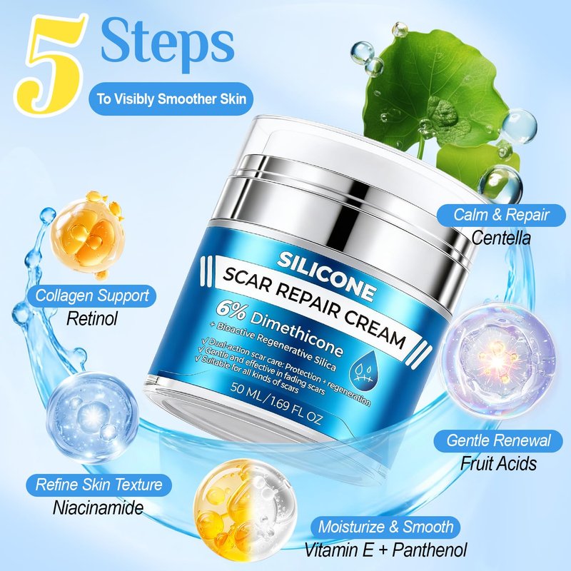MythosFlow Scar Cream 6% Dimethicone Silicone Cream for Scars, Advanced Scar Removal Cream for Surgical, C-Section, Acne, Keloids, Burns, Old & New Scars, with Scar Tape, 1.69 fl.oz + 1.5m
