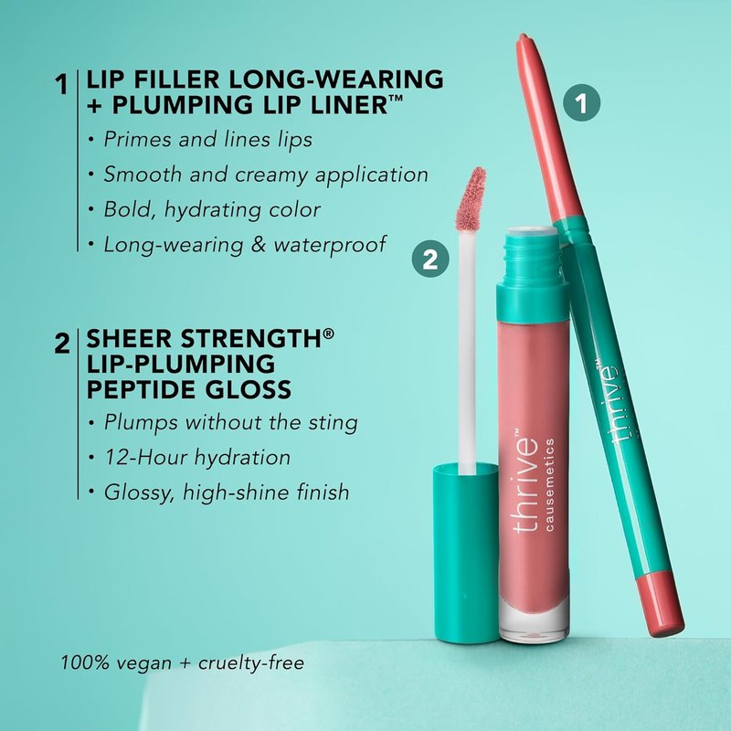 Perfect Pink Pout Lip Gloss & Liner Set - Vegan Lip-Plumping Gloss & Long-Wear Liner | Pink Mauve