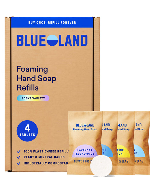 BLUELAND Foaming Hand Soap Refill Tablets, 4-Pack, Garden Blooms Variety Scents, Eco Friendly Cleaning Products, 4 x 9 Fl oz