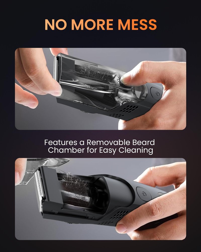 kurtmark Vacuum Beard Trimmer for Men, Rechargeable Electric Mens Beard Trimmer with Adjustable Length Comb (1-20mm)