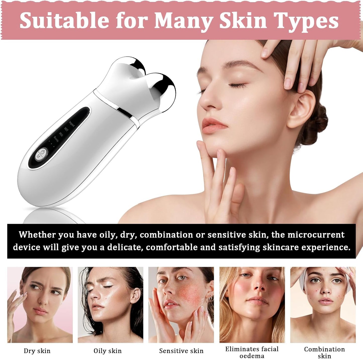 Microcurrent Face Device - USB Facial Shaping Tool for Wrinkle Removal & Anti-Aging | Mini Face Lift Device (White)
