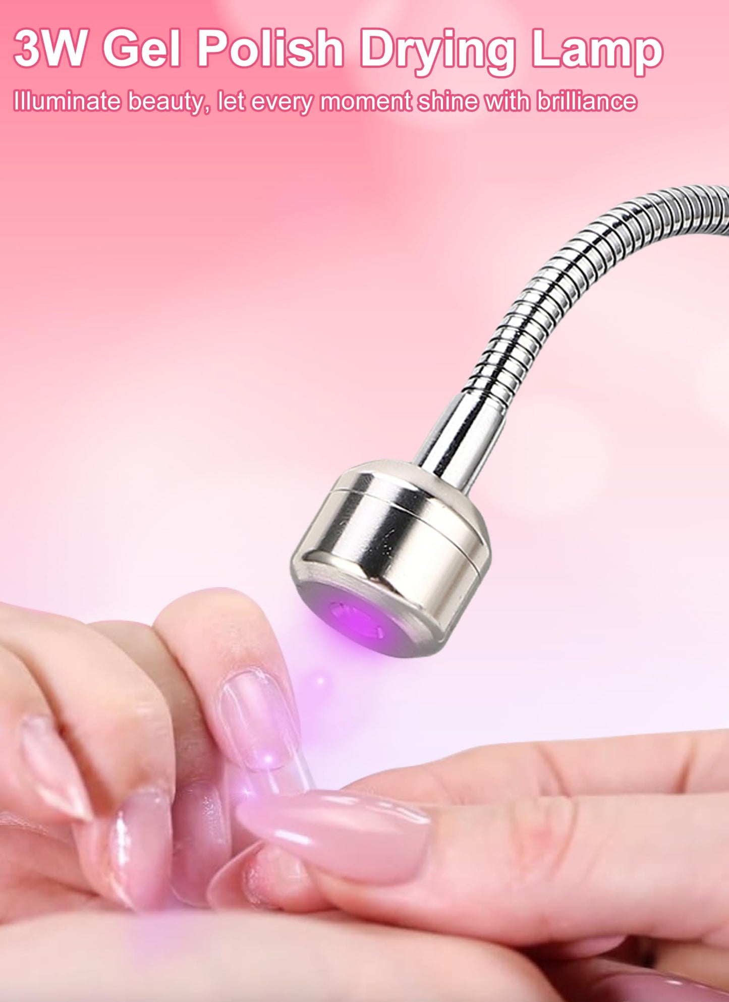 Gel Polish Dryer, LED Nail Lamp 3W Quick Drying Curing Machine with Adjustable Light Hose, Built in Battery for Home Salon Manicure