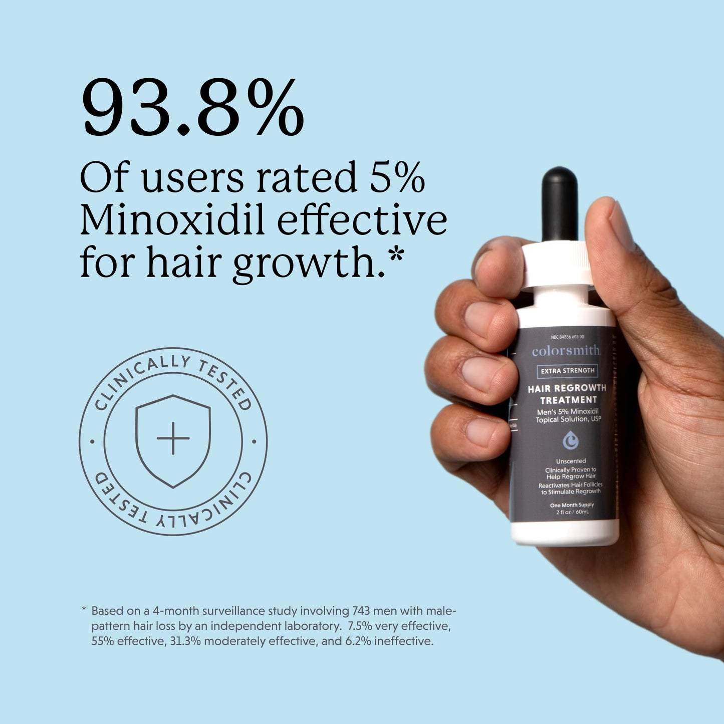 Colorsmith Extra Strength Hair Regrowth Treatment, 5% Minoxidil Solution, 2 fl oz, Unscented, For Men