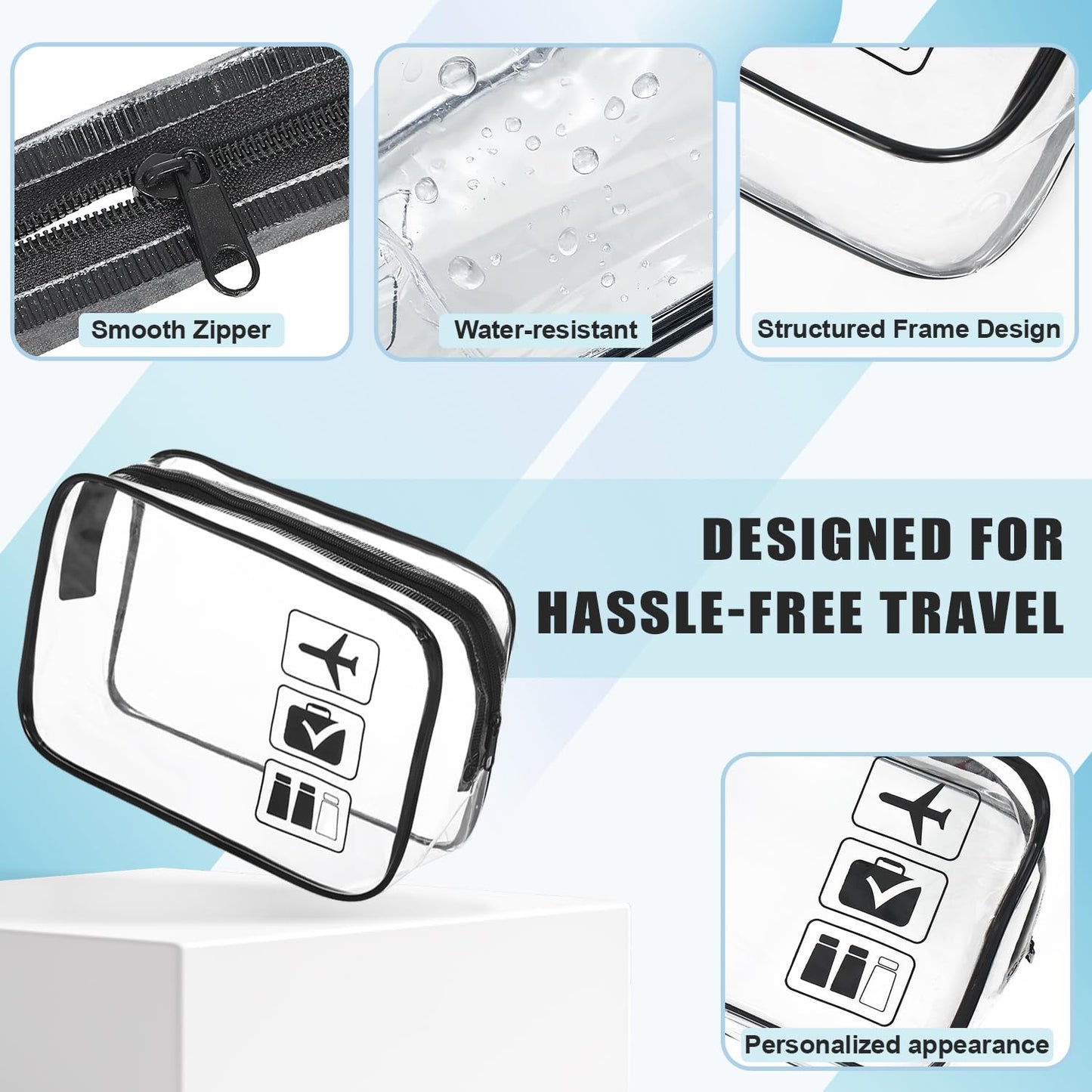 GEPAPE TSA Approved Clear Travel Toiletry Bag, Makeup Cosmetic Bag for Women Men 20 Packs (Black)