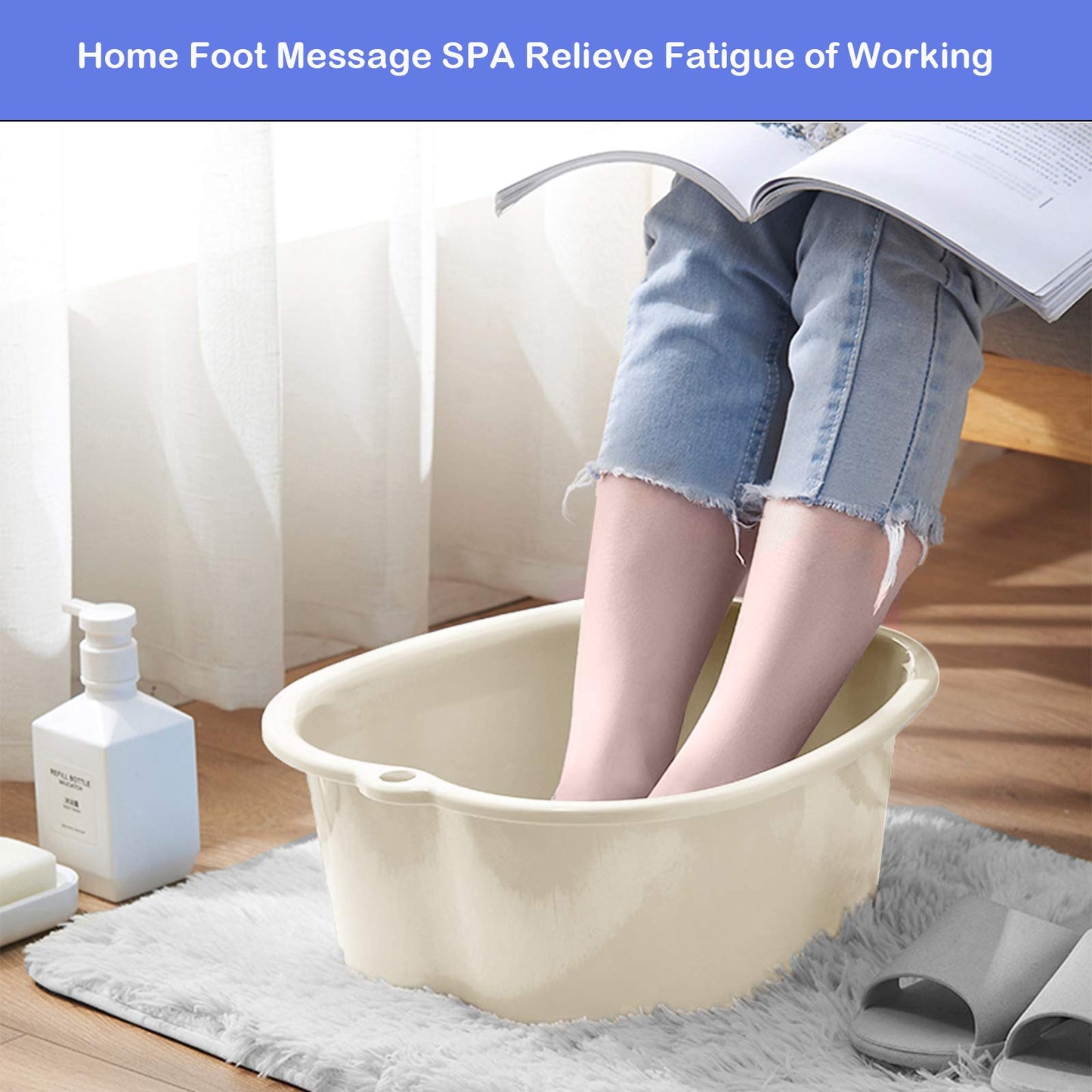 AMOBON Foot Soaking Bath Basin: Plastic Foot Spa Basin for Soaking Feet - Foot Soaking Tub with Massage Dots - Roomy Foot Soak Bucket for Water Spa and Foot Massage (Purple)