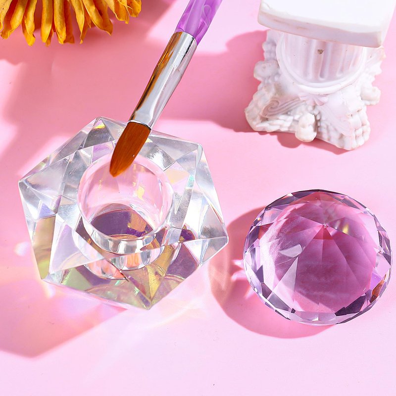 Nail Dappen Dish with Lid Diamond Styling Design Crystal Glass Monomer Dampen Dish Holder for Nail Acrylic Liquid & Powder (6)