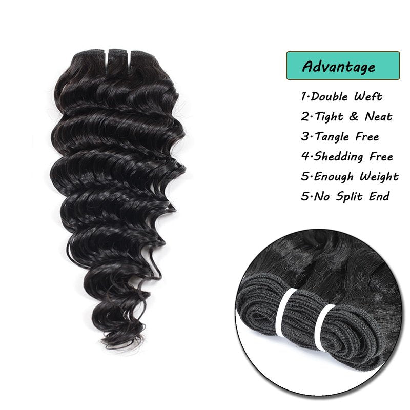 JTdebade Deep Wave Human Hair 4 Bundles 12 Inch Human Hair 100% Unprocessed Virgin Hair 12A Grade Natural Color Hair Extensions for Black Women(12'' 12'' 12'' 12'')