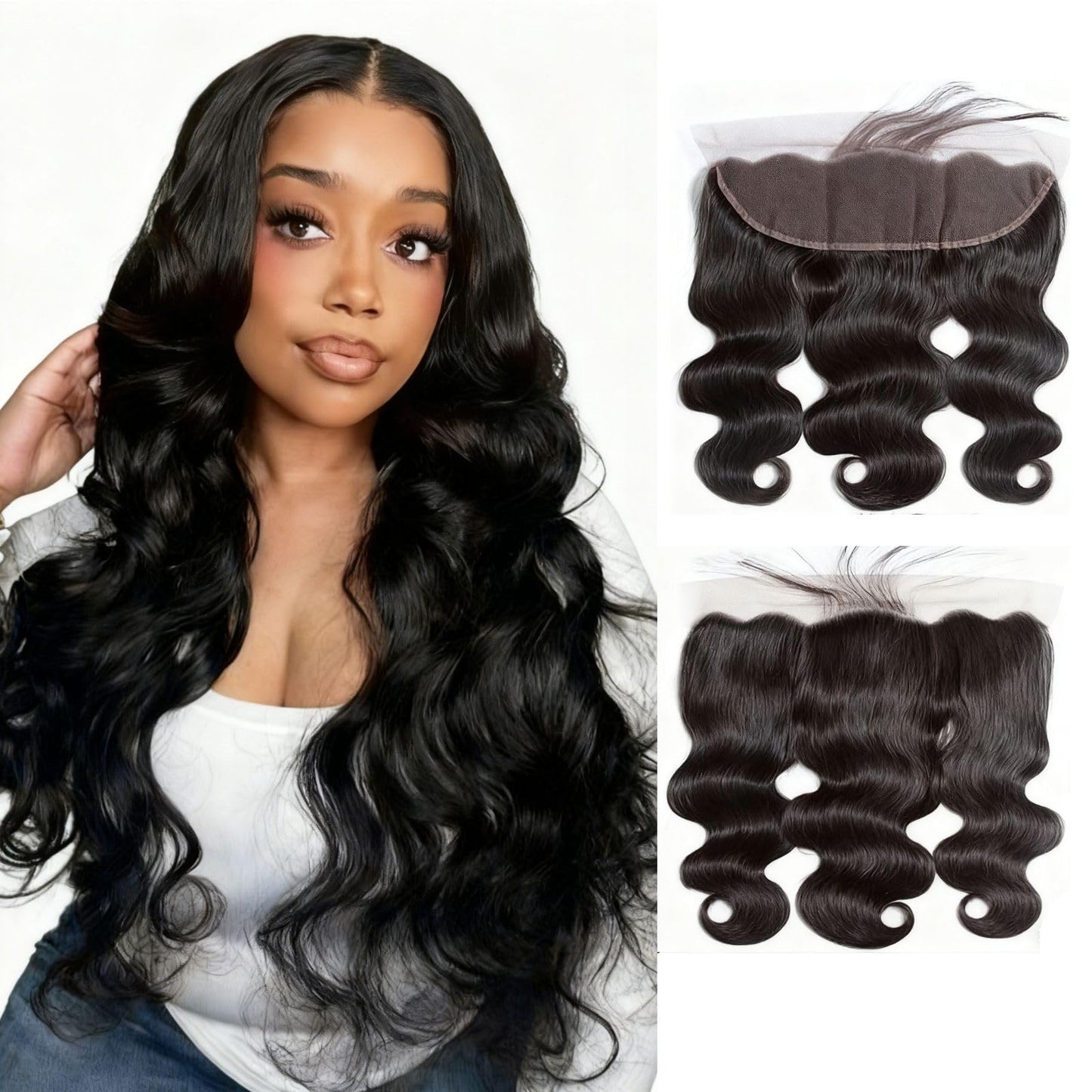 13x4 Lace Frontal Body Wave 16 Inch Ear to Ear HD Lace Frontal Unprocessed Brazilian Virgin Human Hair Frontals Free Part 150% Density Hair Extensions Pre Plucked Natural Color