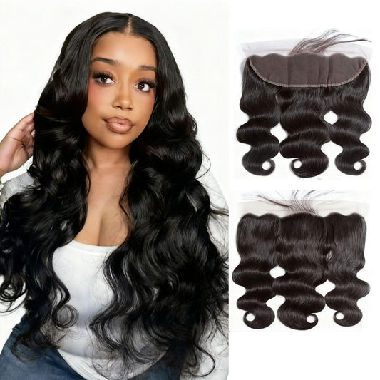 13x4 Lace Frontal Body Wave 16 Inch Ear to Ear HD Lace Frontal Unprocessed Brazilian Virgin Human Hair Frontals Free Part 150% Density Hair Extensions Pre Plucked Natural Color