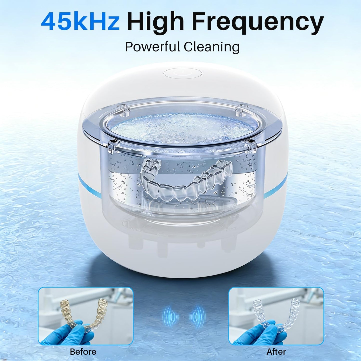Voraiya Ultrasonic Retainer Cleaner Machine 45kHz 4 U-V Lights Dental Cleaning Pod 2 Modes 200ml, Dentist-Designed Ultrasonic Dental Retainer Cleaner for Dentures, Aligners, Night Guards, Mouth Guards
