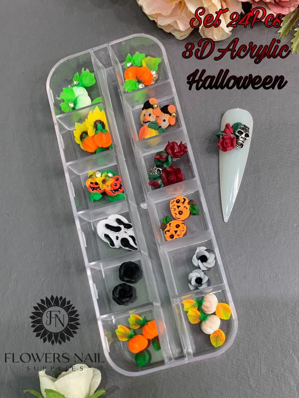 24Pcs 3D Acrylic Halloween Nail Art Charms Handmade by Acrylic Powder (Halloween1-24Pcs)