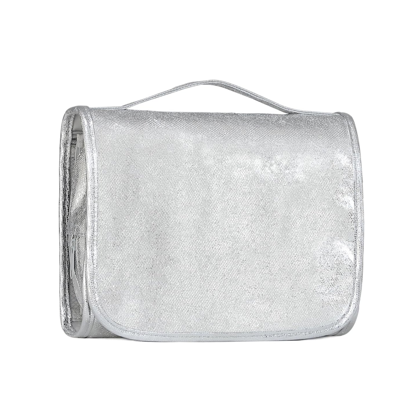 Charmix Travel Toiletry Bag for Women,Hanging Travel Toiletry Bag with Jewelry Organizer Compartment,Makeup Bag, Waterproof and Dirt Resistant, Travel Essentials,Bright Silver
