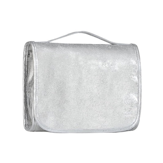 Charmix Travel Toiletry Bag for Women,Hanging Travel Toiletry Bag with Jewelry Organizer Compartment,Makeup Bag, Waterproof and Dirt Resistant, Travel Essentials,Bright Silver