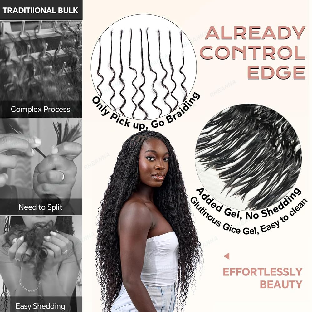 RHEANNA Pre-Divided Curly Bulk Human Hair For Boho Braids Loose Deep Wave Bulk Human Hair For Braiding Double Drawn Extensions (160 Roots)20inch/50g