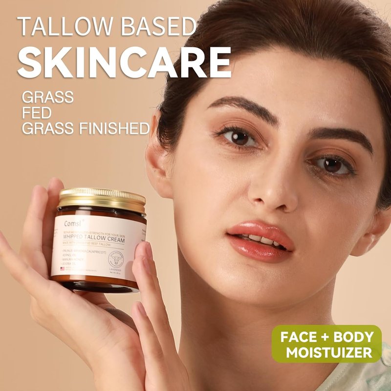 Whipped Tallow Honey Cream - Moisturizer for Dry, Sensitive Skin | 4oz Unscented, Eczema & Rosacea Relief