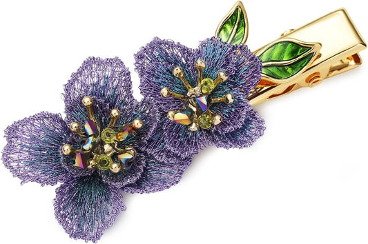 Forget Me Not Flower Brooch - Handmade Gold Thread Embroidery & Drip Enamel | Vintage Botanical Floral Pin for Women