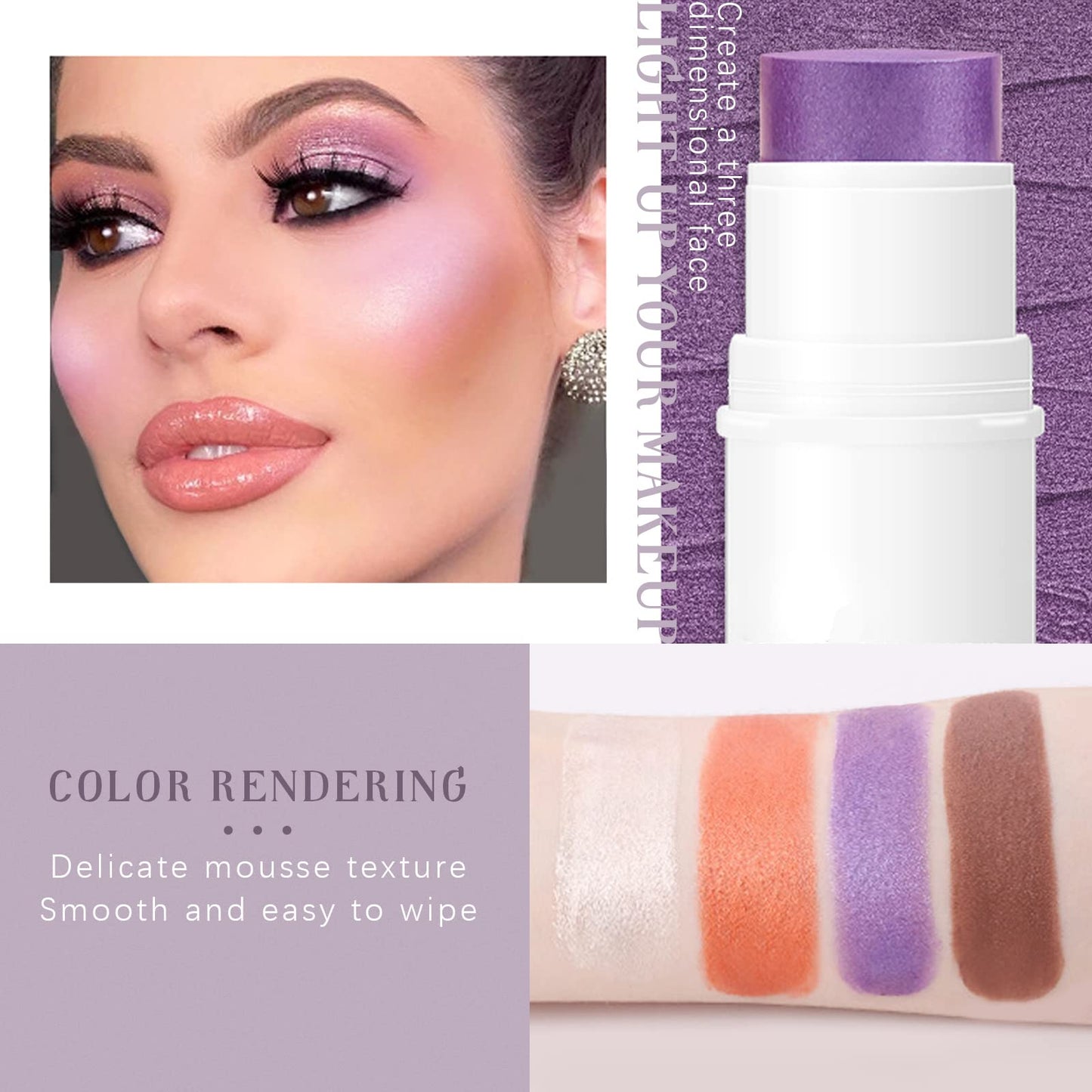 HOSAILY 4 Colors Cream Blush Highlighter Contour Blush Stick Creamy Cosmetics Stick Set, 4 in 1 Waterproof and Long Lasting Bronze Stick Moisturizer Makeup Sticks