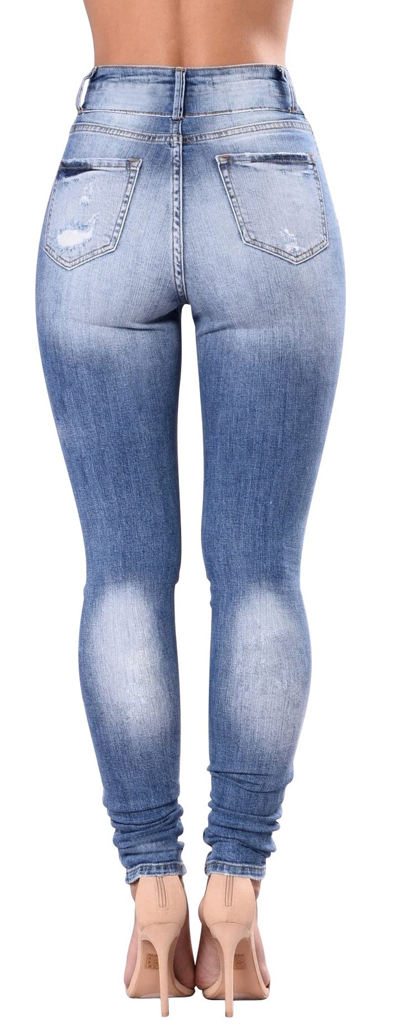 Women's High Waisted Ripped Skinny Jeans Butt Lift Stretchy Jeans Distressed Juniors Denim Pants (Light Blue, US 14)
