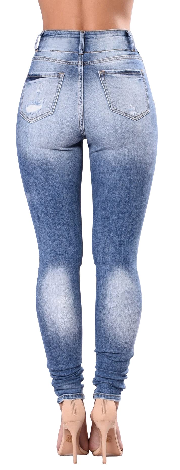 Women's High Waisted Ripped Skinny Jeans Butt Lift Stretchy Jeans Distressed Juniors Denim Pants (Light Blue, US 14)