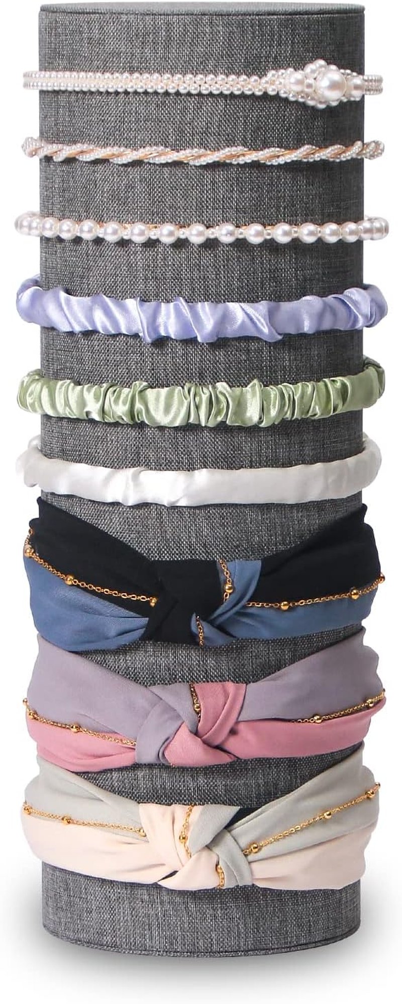 Vertical Headband Holder - Stylish Gray Linen Hairband Display Stand for Accessories & Scrunchies