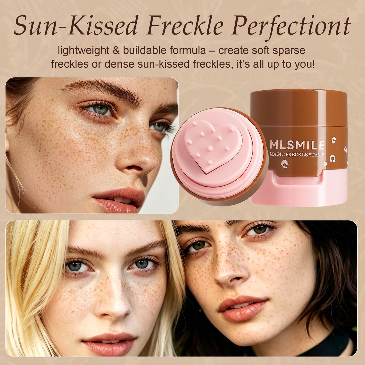 LTIYV Heart-Shaped Freckle Pen with Air Cushion Silicone Pad, Natural-Looking Fake Freckle stamp, Magic Freckle Maker