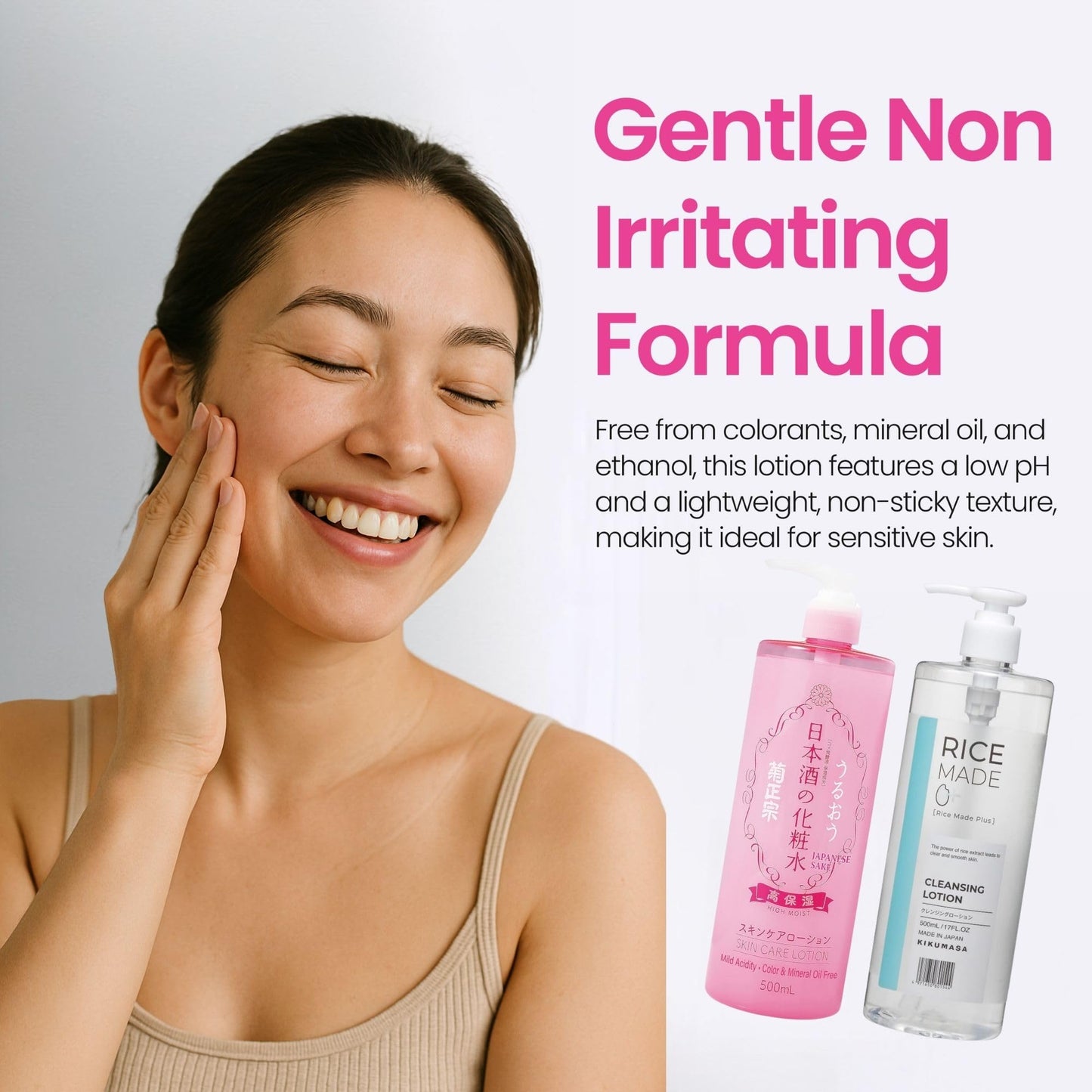 Kikumasamune Daily Moisturizer 2-in-1 Facial Toner Lotion & Natural Makeup Remover Liquid, Organic Facial Cleanser for Women & Men by Fermented Rice & Amino Acid, 16.9+16.9 Fl Oz NO NEED FACE WASH