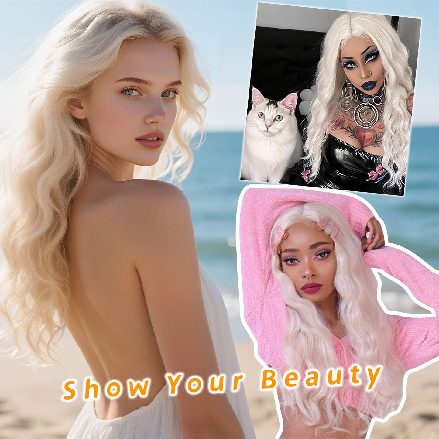 Sarensall Platinum Blonde Wigs for Women Glueless Lace Hairline Synthetic Lace Front Wigs for Daily Party Cosplay Use 24 Inch